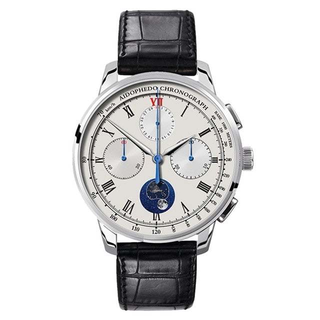 2019 New Arrival Pilot Chronograph Watch Men st1908 Moonphase Calendar Sapphire Glass Mechanical Wrist Watch Aidophedo