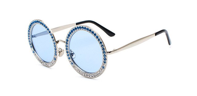 Big Round Sunglasses Women Brand Design Crystal Stone Metal Frame Sunglass Top Quality Retro Summer Sun glasses UV400 5204R