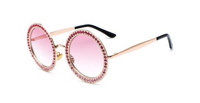 Big Round Sunglasses Women Brand Design Crystal Stone Metal Frame Sunglass Top Quality Retro Summer Sun glasses UV400 5204R