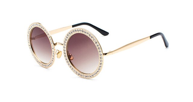Big Round Sunglasses Women Brand Design Crystal Stone Metal Frame Sunglass Top Quality Retro Summer Sun glasses UV400 5204R