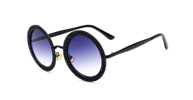 Big Round Sunglasses Women Brand Design Crystal Stone Metal Frame Sunglass Top Quality Retro Summer Sun glasses UV400 5204R