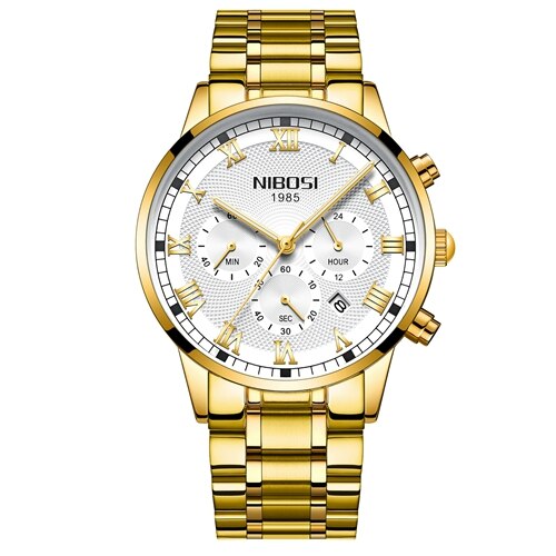 NIBOSI Top Luxury Brand Men Sports Watches Mens Full Steel Quartz Gold Clock Montre Man Waterproof Wrist Watch Relogio Masculino