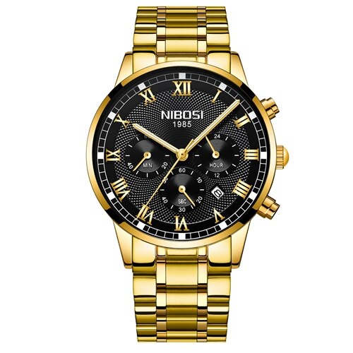 NIBOSI Top Luxury Brand Men Sports Watches Mens Full Steel Quartz Gold Clock Montre Man Waterproof Wrist Watch Relogio Masculino