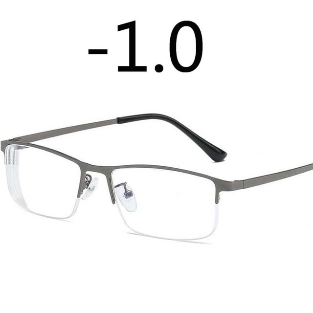 Men Alloy Myopia Glasses Square Half frame Anti-Blue-Light Non Spherical Layer Coated Lenses Eyeglasses -1.0 -1.5 -2.0 -3.0 -4.0