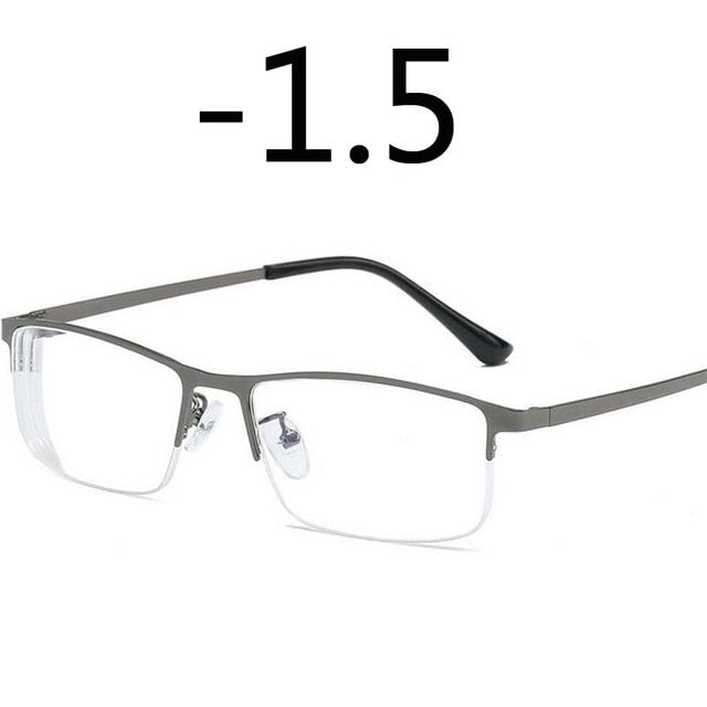 Men Alloy Myopia Glasses Square Half frame Anti-Blue-Light Non Spherical Layer Coated Lenses Eyeglasses -1.0 -1.5 -2.0 -3.0 -4.0