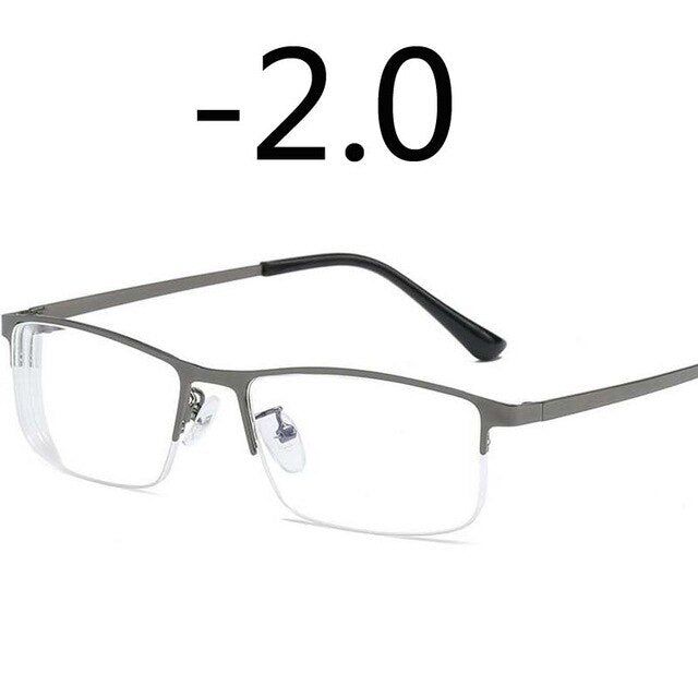 Men Alloy Myopia Glasses Square Half frame Anti-Blue-Light Non Spherical Layer Coated Lenses Eyeglasses -1.0 -1.5 -2.0 -3.0 -4.0