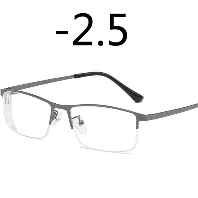 Men Alloy Myopia Glasses Square Half frame Anti-Blue-Light Non Spherical Layer Coated Lenses Eyeglasses -1.0 -1.5 -2.0 -3.0 -4.0