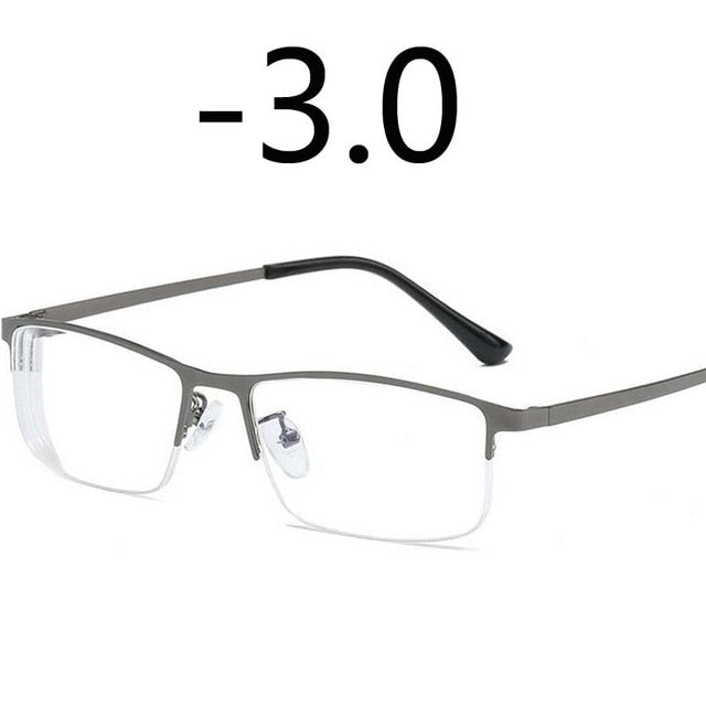 Men Alloy Myopia Glasses Square Half frame Anti-Blue-Light Non Spherical Layer Coated Lenses Eyeglasses -1.0 -1.5 -2.0 -3.0 -4.0