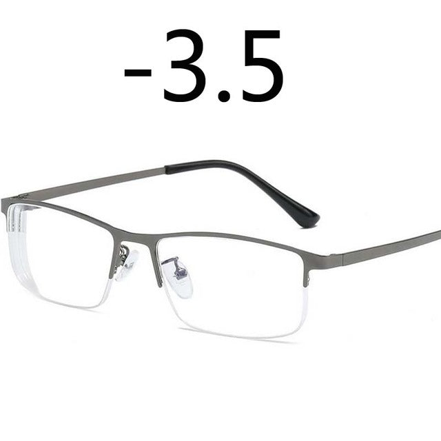 Men Alloy Myopia Glasses Square Half frame Anti-Blue-Light Non Spherical Layer Coated Lenses Eyeglasses -1.0 -1.5 -2.0 -3.0 -4.0