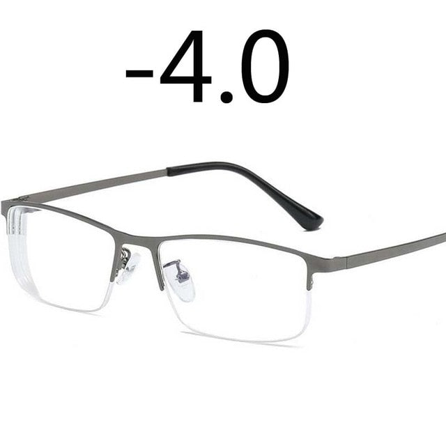 Men Alloy Myopia Glasses Square Half frame Anti-Blue-Light Non Spherical Layer Coated Lenses Eyeglasses -1.0 -1.5 -2.0 -3.0 -4.0