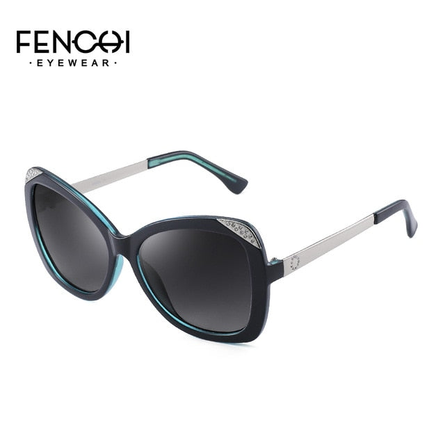 FENCHI Rhinestone Cat Eye Sunglasses Women Metal Diamonds Glasses Driving Mirror Fashion Design New High Quality zonnebril dames