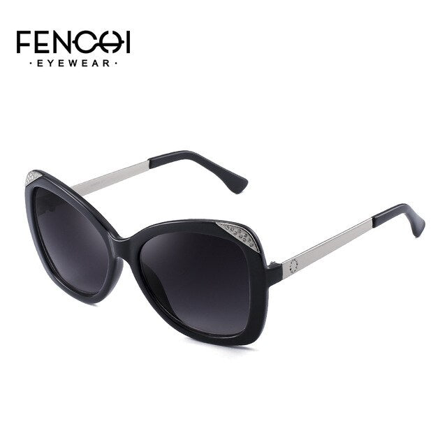 FENCHI Rhinestone Cat Eye Sunglasses Women Metal Diamonds Glasses Driving Mirror Fashion Design New High Quality zonnebril dames