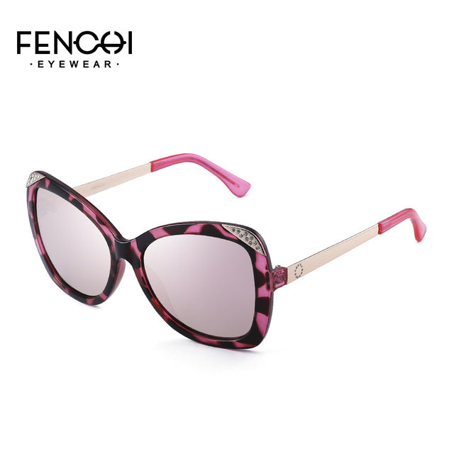 FENCHI Rhinestone Cat Eye Sunglasses Women Metal Diamonds Glasses Driving Mirror Fashion Design New High Quality zonnebril dames