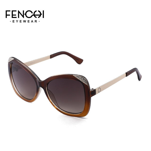 FENCHI Rhinestone Cat Eye Sunglasses Women Metal Diamonds Glasses Driving Mirror Fashion Design New High Quality zonnebril dames