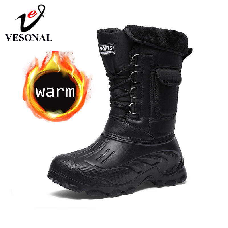 VESONAL 2019 Winter Camouflage Snow Men Boots Rain Shoes Waterproof With Fur Plush Warm Male Casual Mid-Calf Work Fishing Boot