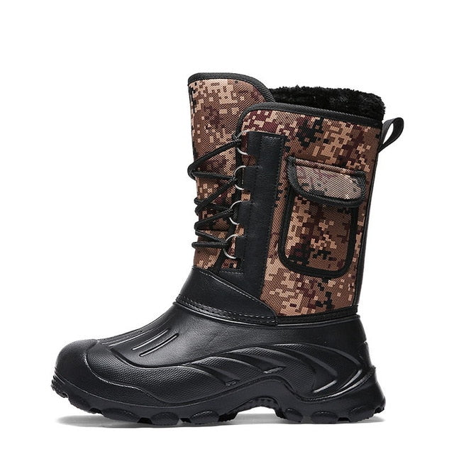 VESONAL 2019 Winter Camouflage Snow Men Boots Rain Shoes Waterproof With Fur Plush Warm Male Casual Mid-Calf Work Fishing Boot