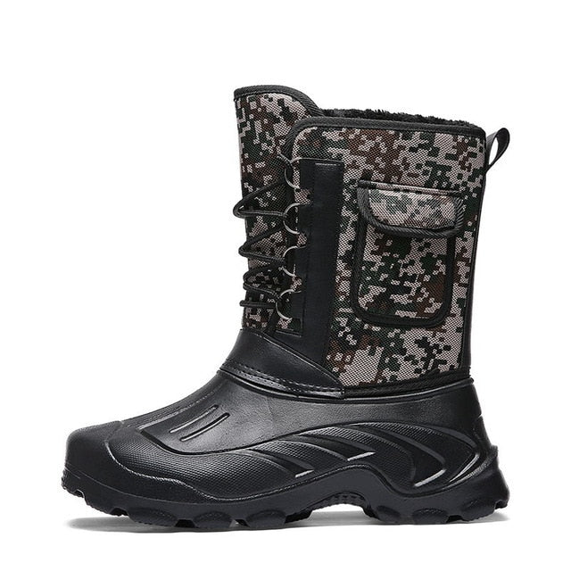 VESONAL 2019 Winter Camouflage Snow Men Boots Rain Shoes Waterproof With Fur Plush Warm Male Casual Mid-Calf Work Fishing Boot