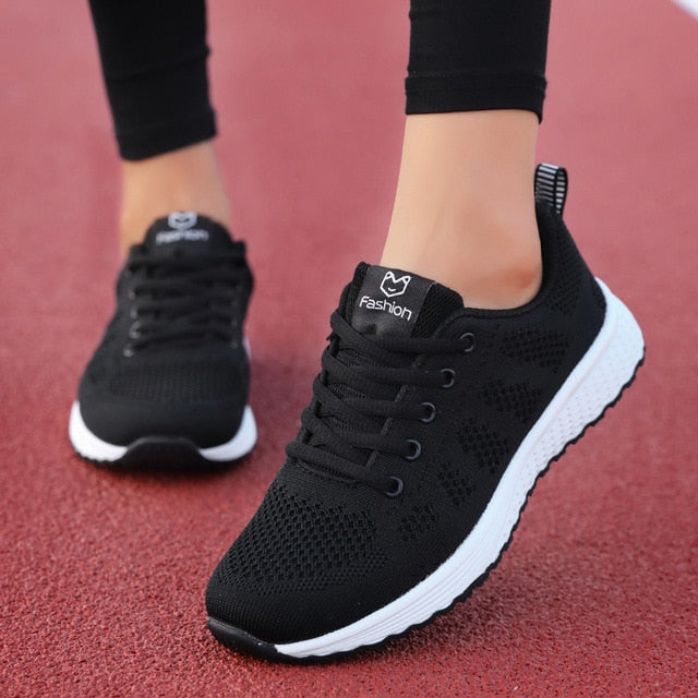 Women Casual Shoes Fashion Breathable Walking Mesh Lace Up Flat Shoes Sneakers Women 2019 Tenis Feminino Pink Black White