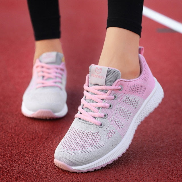 Women Casual Shoes Fashion Breathable Walking Mesh Lace Up Flat Shoes Sneakers Women 2019 Tenis Feminino Pink Black White