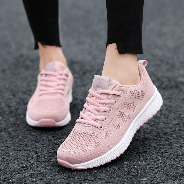 Women Casual Shoes Fashion Breathable Walking Mesh Lace Up Flat Shoes Sneakers Women 2019 Tenis Feminino Pink Black White