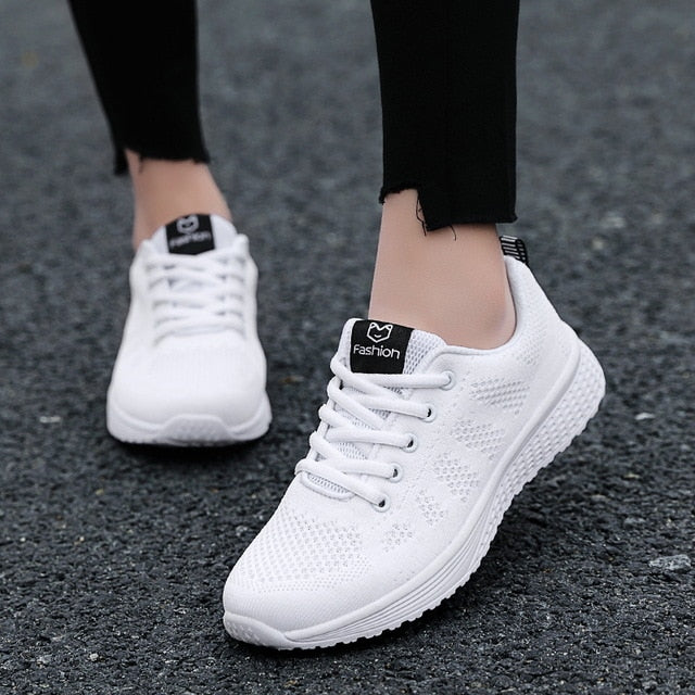 Women Casual Shoes Fashion Breathable Walking Mesh Lace Up Flat Shoes Sneakers Women 2019 Tenis Feminino Pink Black White