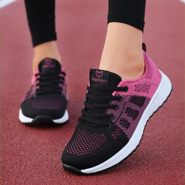 Women Casual Shoes Fashion Breathable Walking Mesh Lace Up Flat Shoes Sneakers Women 2019 Tenis Feminino Pink Black White