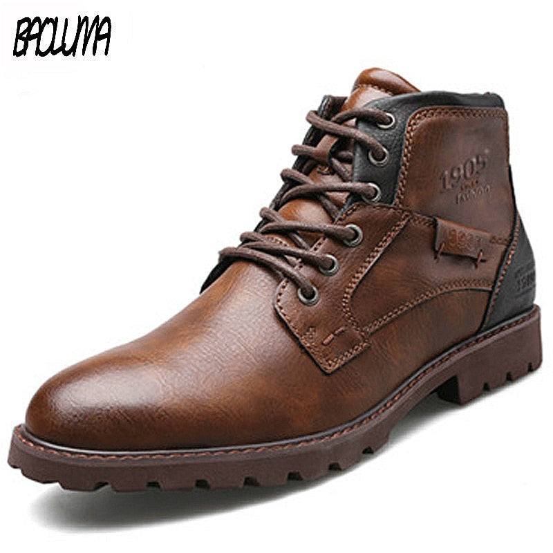 Classic Brand Men's Boots Italy Handmade Men Ankle Boots Outdoor Waterproof Male Basic Work Shoes Autumn Lace-UP Man Moccasins