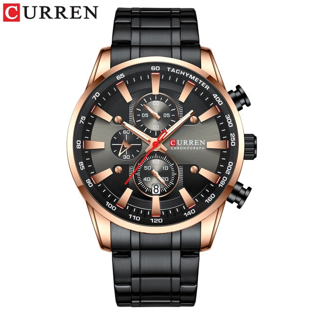 CURREN Black Gold Watch for Men Fashion Quartz Sports Wristwatch Chronograph Clock Date Watches Stainless Steel Male Watch