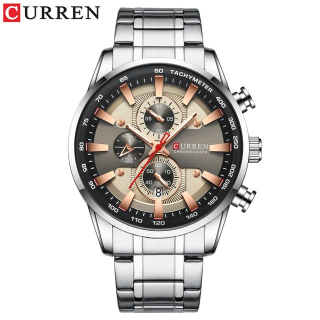 CURREN Black Gold Watch for Men Fashion Quartz Sports Wristwatch Chronograph Clock Date Watches Stainless Steel Male Watch