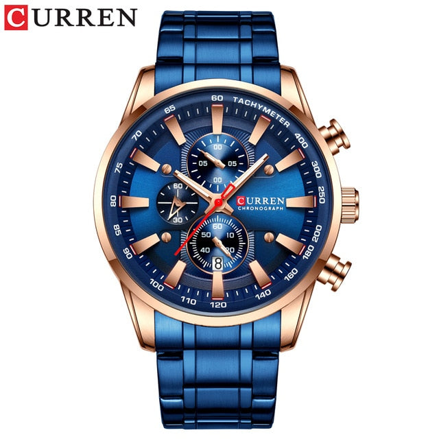 CURREN Black Gold Watch for Men Fashion Quartz Sports Wristwatch Chronograph Clock Date Watches Stainless Steel Male Watch