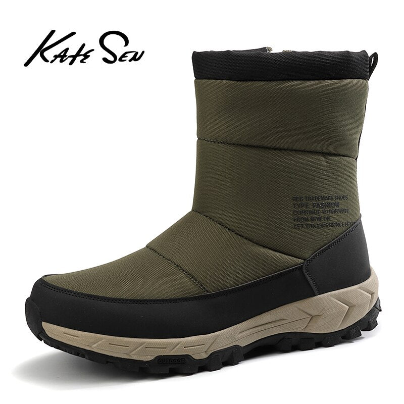 2020 KATESEN Latest  Men Boots High Quality Waterproof Ankle Snow Boots Shoes. Warm Fur Plush Slip-On Winter Shoes Men Shoes