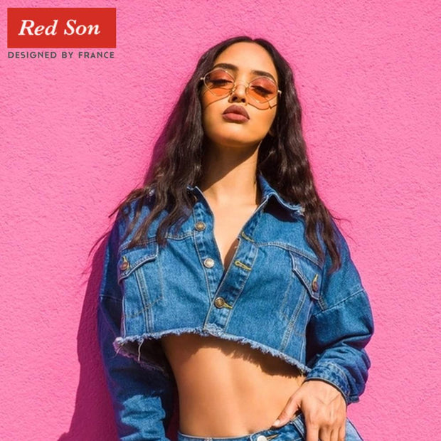 Red Son 2019 fashion small frame glasses polygon retro color sunglasses female new brand fashion designer sunglasses ladies UV40