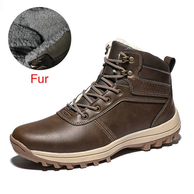 DEKABR Winter Warm Men Boots Genuine Leather Fur Plus Men Snow Boots Handmade Waterproof Working Ankle Boots High Top Men Shoes