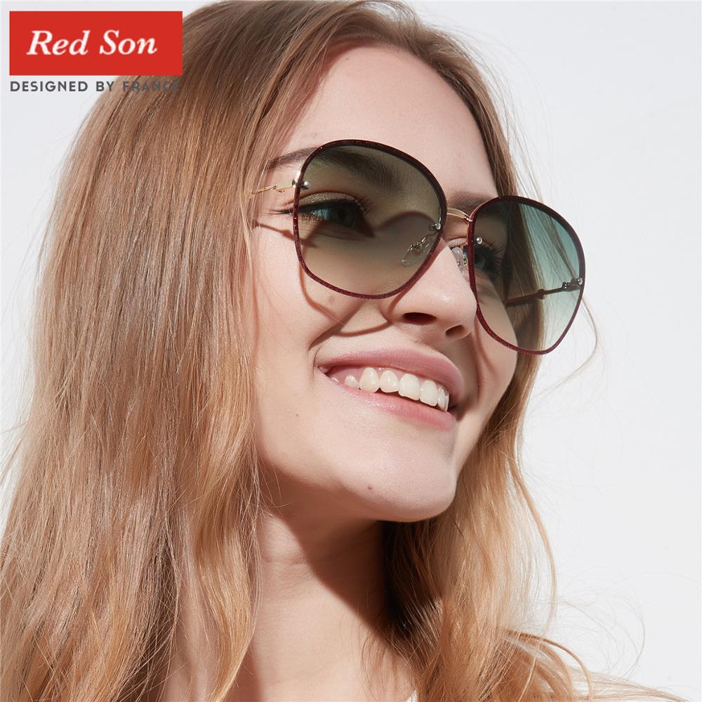 Red Son 2019 fashion designer new sunglasses ladies retro oval polarizer metal frame UV400 glasses