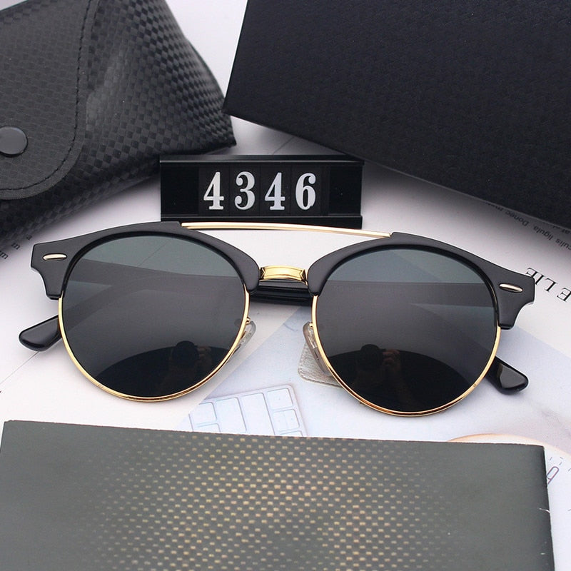 Hight Quality 4346 Glass Lens sunglasses women men Luxury brand designer Anti-glare Driving Pilot hot rayeds Sun Glasses box