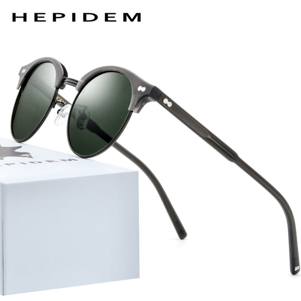 HEPIDEM Acetate Polarized Sunglasses Men 2020 New Women Brand Designer Sunglass Retro Vintage Round Sun Glasses for Men 9123