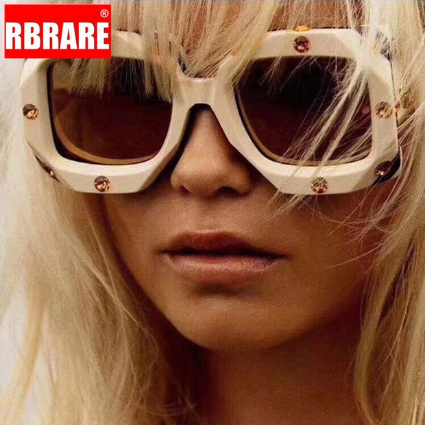 RBRARE Oversize Square Frame Sunglasses Women 2019 High Quality Diamond Sun Glasses For Men Retro Brand Designer Oculos Feminino