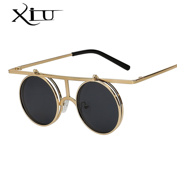 XIU Flip Up Polarized Sunglasses Classic Steampunk Men Women Sunglasses Metal Top Quality Brand Designer Vintage Glasses UV400