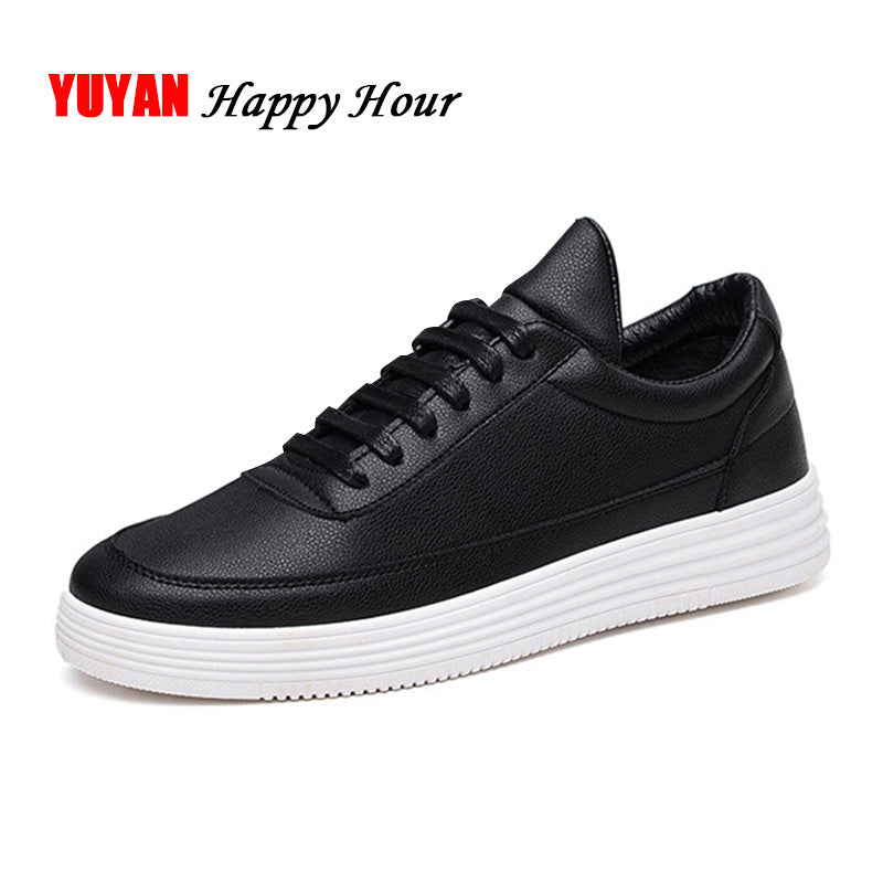 Men Sneakers Soft Leather Casual Shoes Fashion Mens Brand Sneakers High Quality Men's White Shoes Black A015