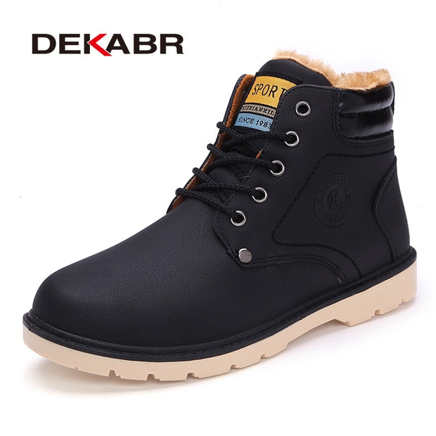 DEKABR Super Warm Men's Winter Pu Leather Ankle Boots Men Autumn Waterproof Snow Boots Leisure Martin Autumn Boots Shoes Mens