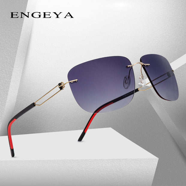 ENGEYA High Quality Metal Luxury Brand Men Sunglasses Polaroid lenses UV400 Square Designer Driving Rimless Sun Glasses #T11008